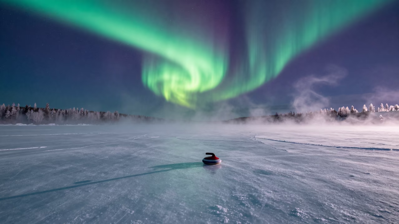 Aurora Australis Over Sea Ice Mist in from a frost-hushed ridgeline in Northwest Territories