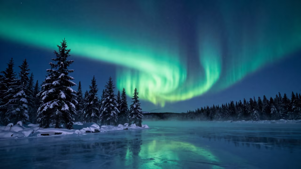 Aurora Borealis Over Snowy Spruce Near Oslo in near Oslo