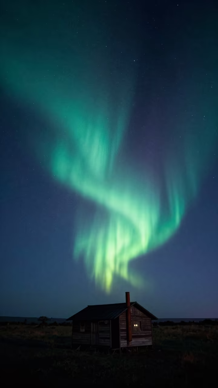 Aurora Over Burkina Faso Cabin Chimney Night in beneath a moon-washed horizon in Burkina Faso