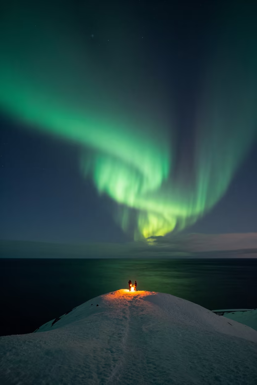 Aurora Over Dark Ocean From Alpine Saddle in from a quiet alpine saddle near Djurgarden, Stockholm