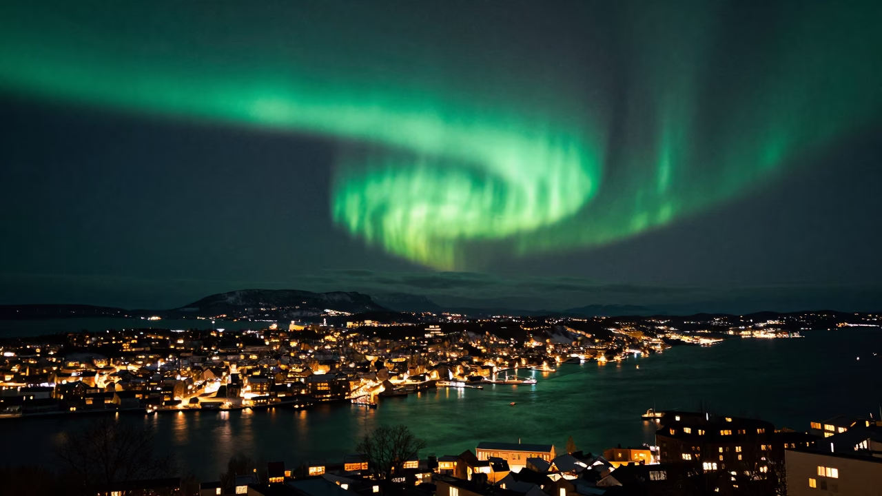 Aurora Over Oslo Winter Coastline Night in near Oslo
