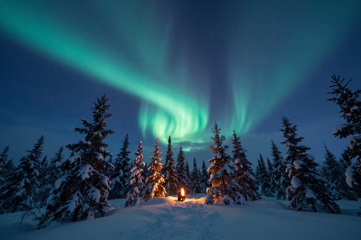 Aurora Over Snow Spruces Kiruna Alpine Saddle in from a quiet alpine saddle near Kiruna