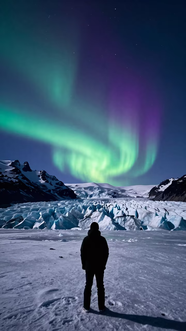 Aurora Over Patagonian Glacier in Ontario Night in in Ontario