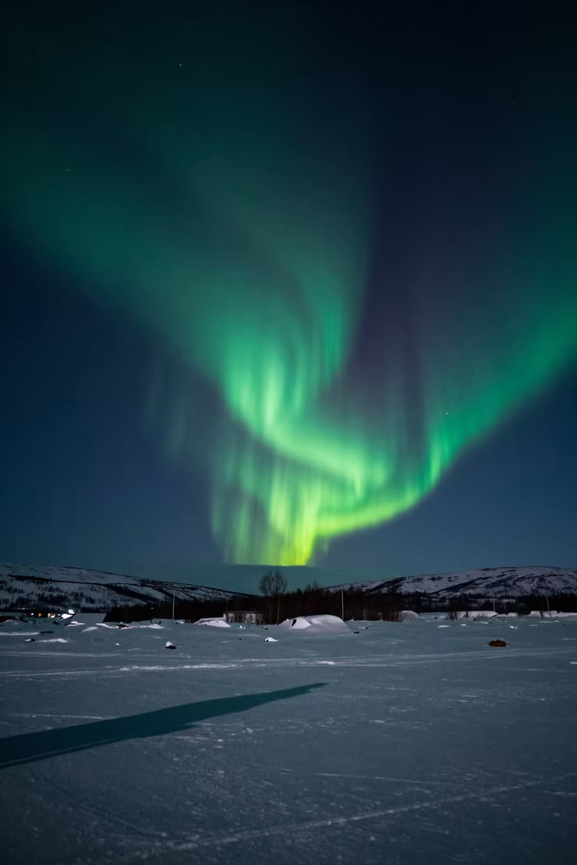 Aurora Pillars Rising Over Winter Oslo Ridge in from a frost-hushed ridgeline near Oslo