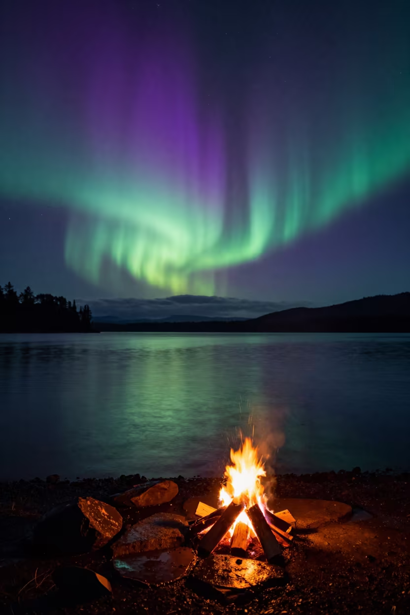 Aurora Reflected in Highland Loch at Night in near Tauranga