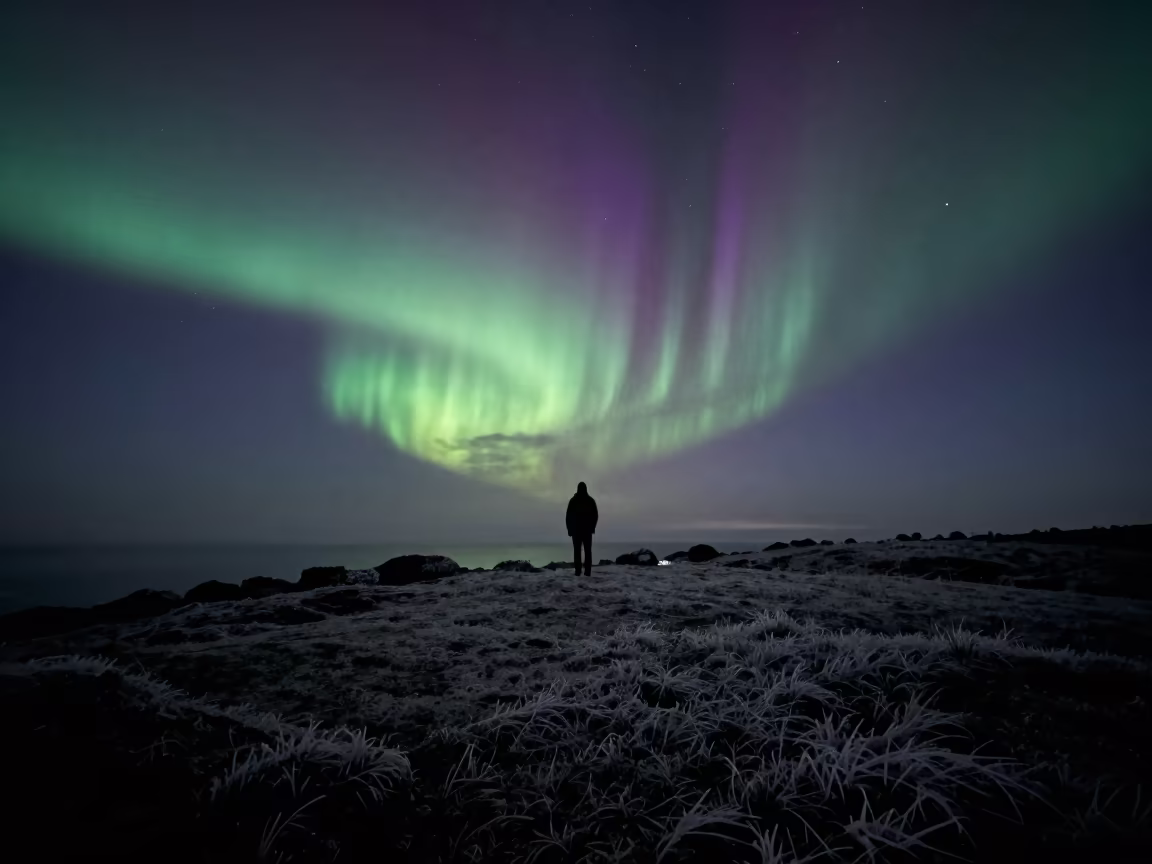 Aurora Trail Over Cape Town Ridgeline Night in from a frost-hushed ridgeline near Cape Town