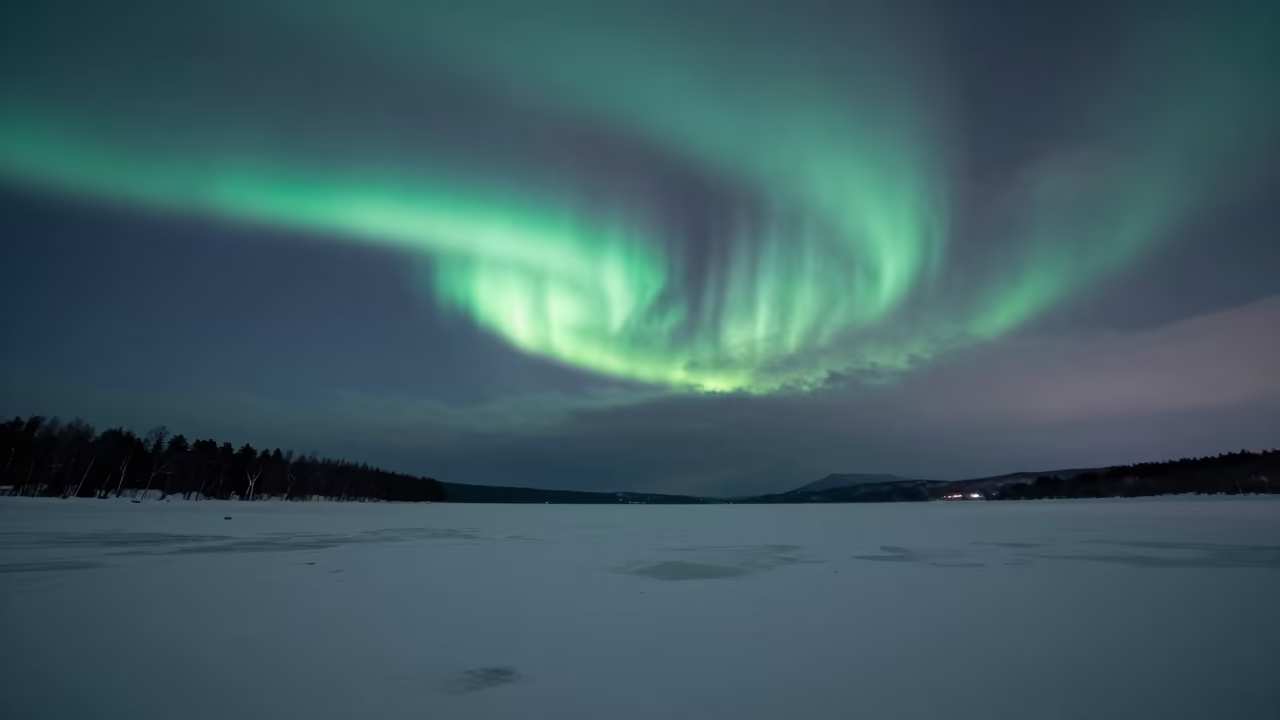 Aurora Waves Over Frozen Lake Near Sapporo in near Sapporo