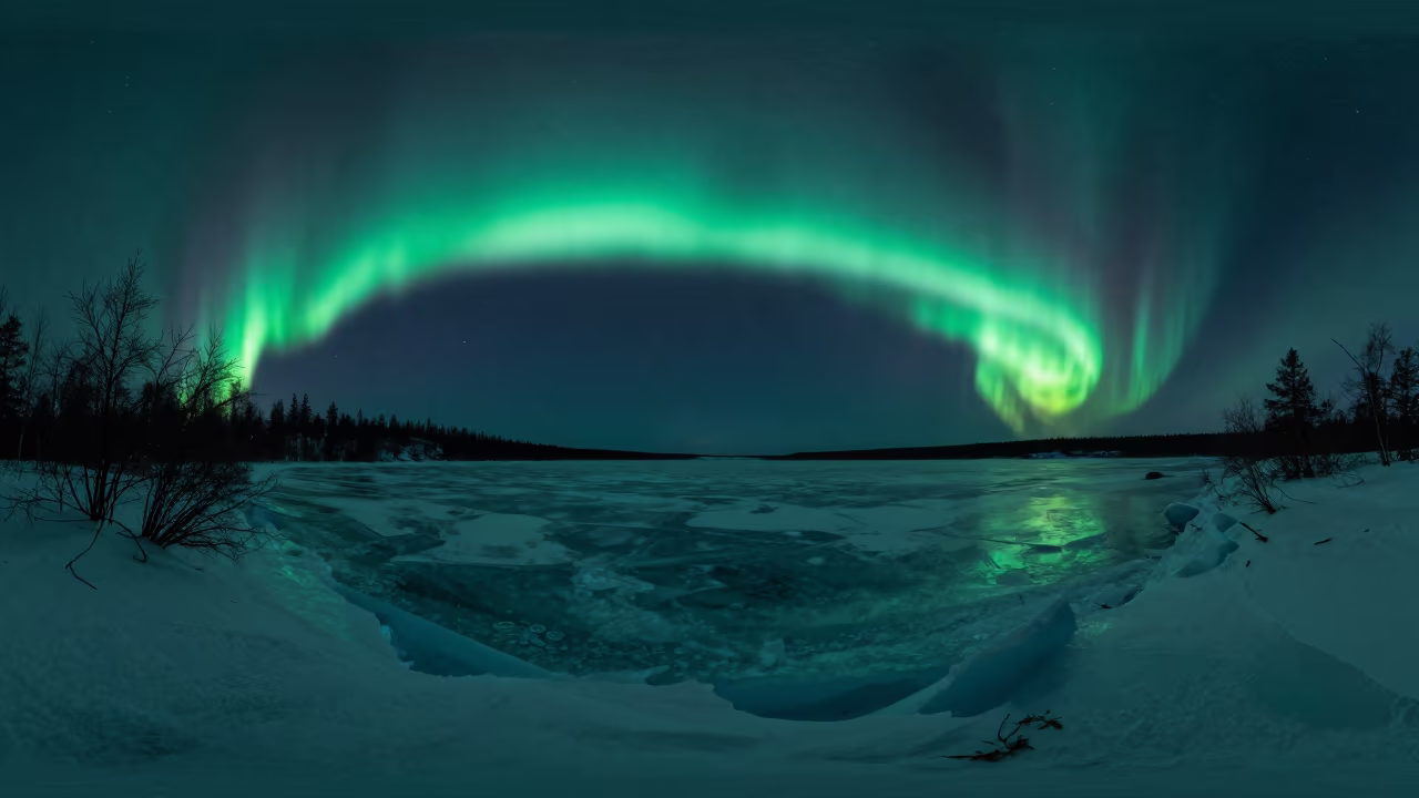 Aurora Waves Over Frozen Tundra Lake Russia in in Russia