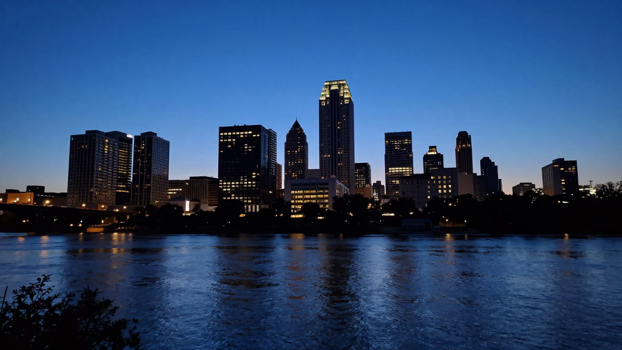 Austin City Skyline at The Last Blue Light Of Evening in in Austin, Texas, United States
