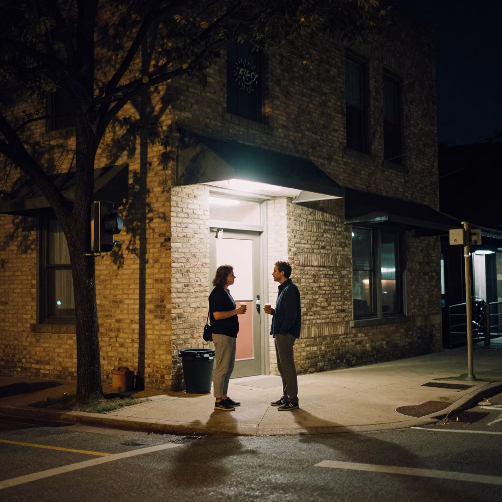 Austin Street Corner at Deep In The Night Light in in Austin, Texas, United States