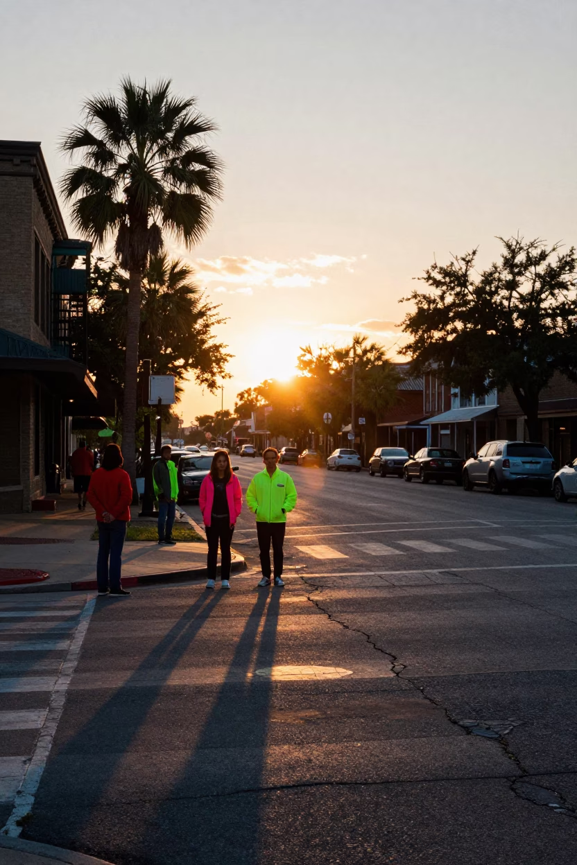 Austin Street Scene at As The Sun Drops Toward The Horizon in in Austin, Texas, United States