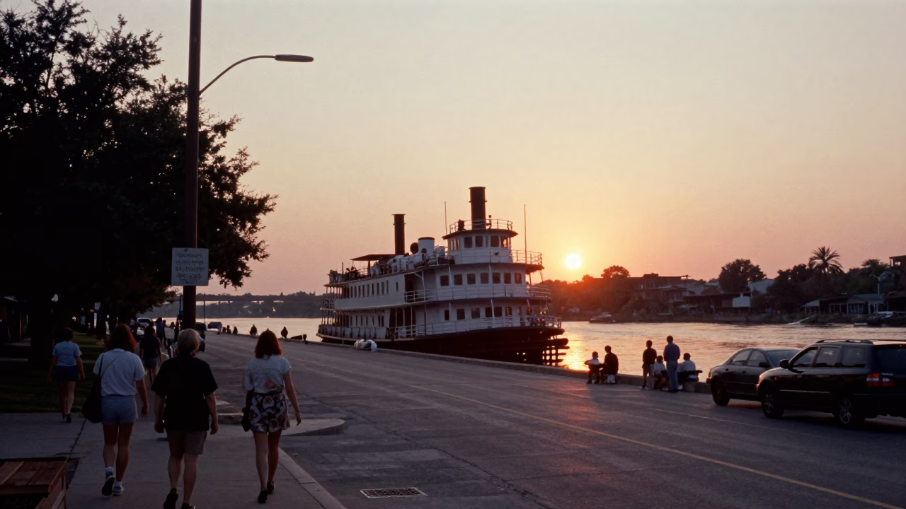 Austin Street Scene at As The Sun Drops Toward The Horizon in in Austin, Texas, United States