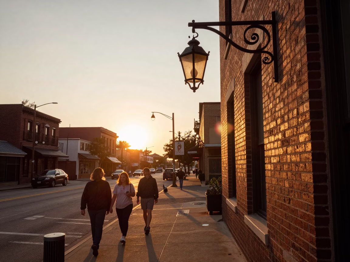 Austin Street Scene at As The Sun Drops Toward The Horizon in in Austin, Texas, United States