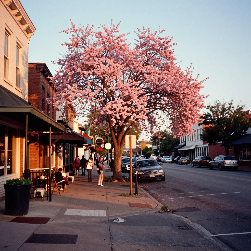 Austin Street Scene at Honeyed Evening Light in in Austin, Texas, United States