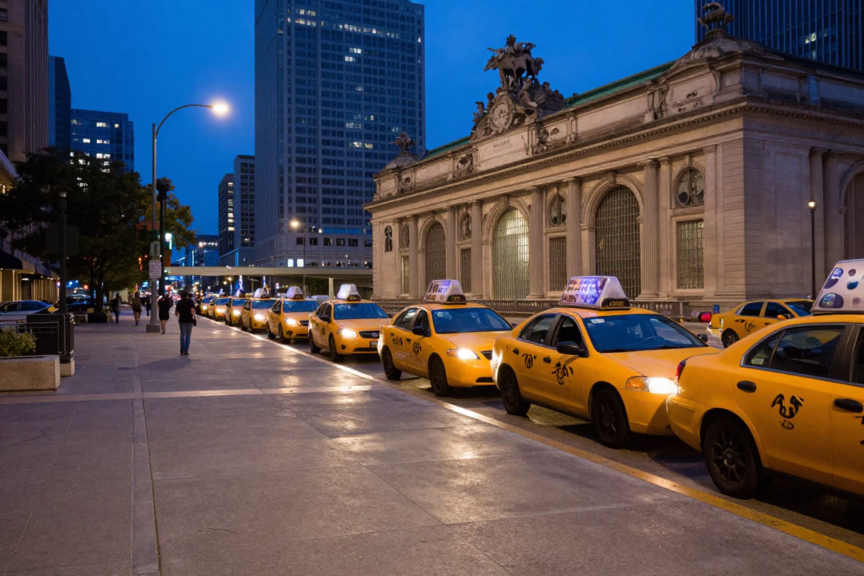 Austin Texas Blue Hour Taxi Rank Outside Union Station Twilight Street Scene in in Austin, Texas, United States