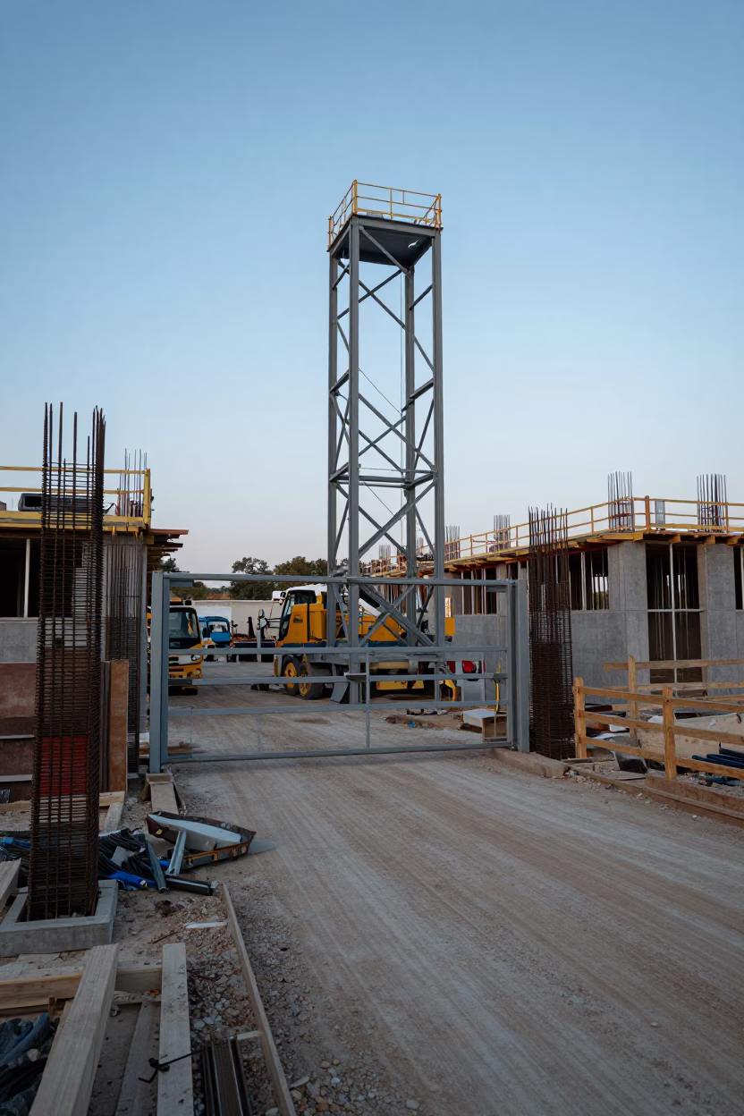 Austin Texas Dawn Construction Site with Rebar and Elevator Gate in in Austin, Texas, United States