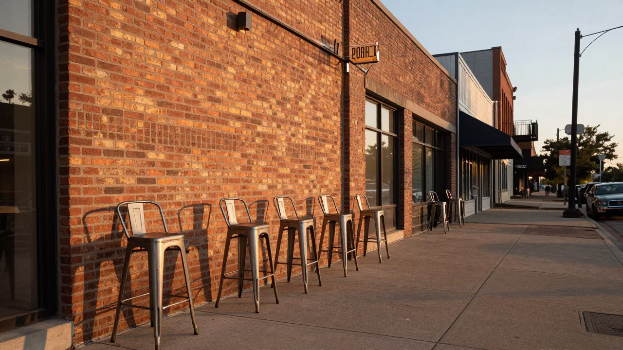 Austin Texas Dawn Street Scene with Bar Stools and Morning Fruit in in Austin, Texas, United States