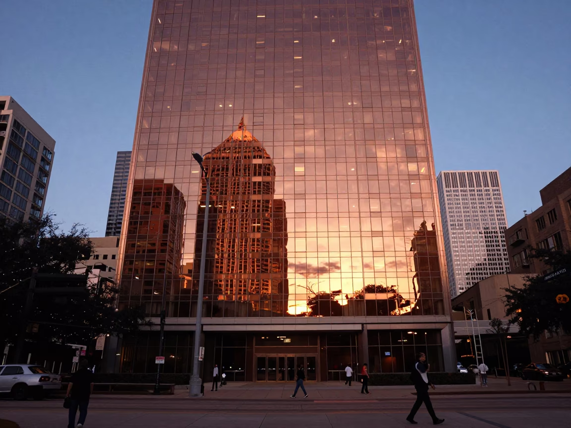 Austin Texas Downtown Skyline Reflections in Copper Dusk Light in in Austin, Texas, United States