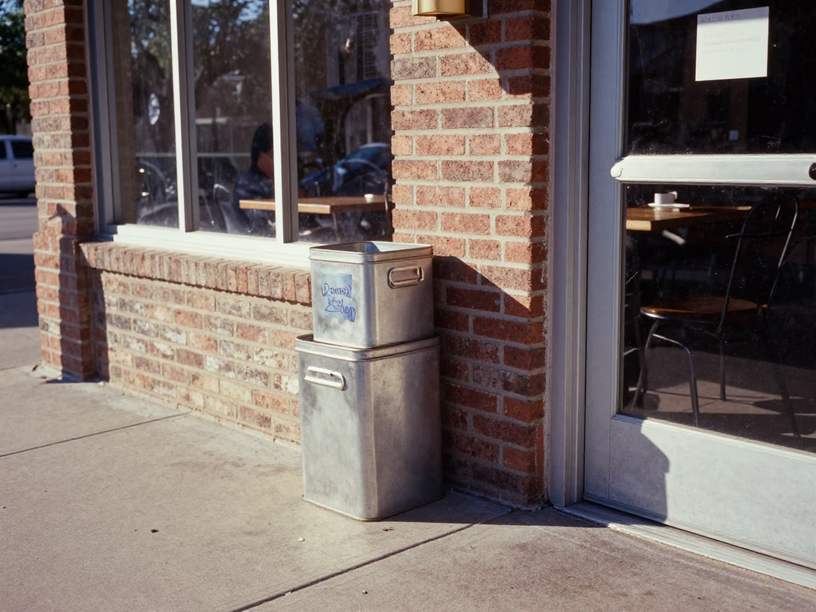 Austin Texas Early Afternoon Sidewalk Cafe Scene with Storage Tins in in Austin, Texas, United States