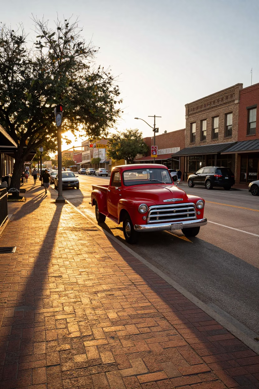 Austin Texas Evening Light on South Congress Avenue Street Scene with Local Pedestrians in in Austin, Texas, United States