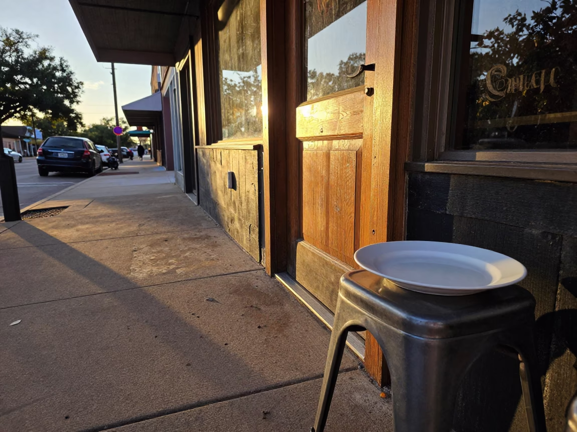 Austin Texas Evening Light Street Scene with Sun Stripe and Porcelain in in Austin, Texas, United States