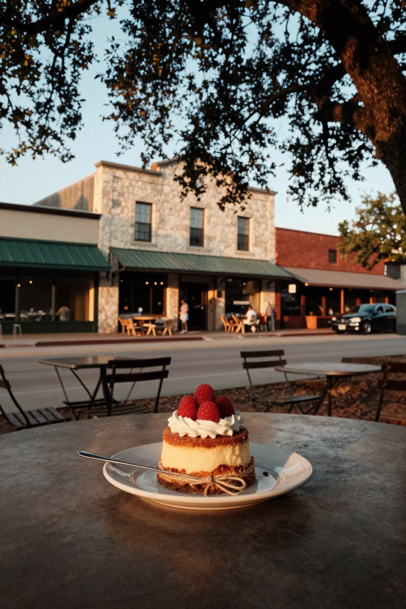 Austin Texas Evening Scene with Raspberry Dessert and Twine Details in Honeyed Light in in Austin, Texas, United States