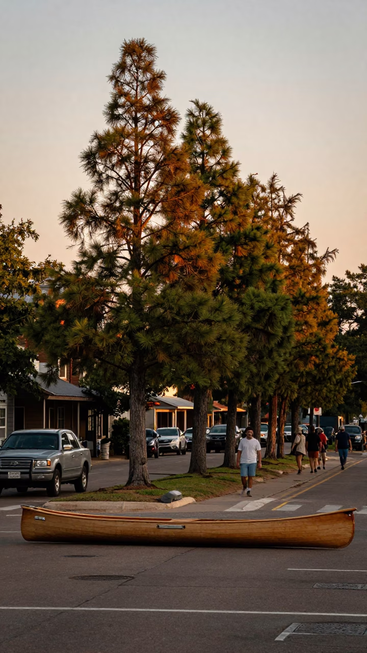 Austin Texas Evening Street Scene with Canoe and Cypress Trees in in Austin, Texas, United States