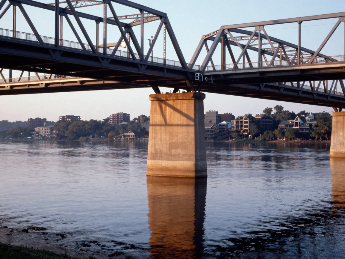 Austin Texas First Light Bridge Pier Dawn Water Reflection in in Austin, Texas, United States