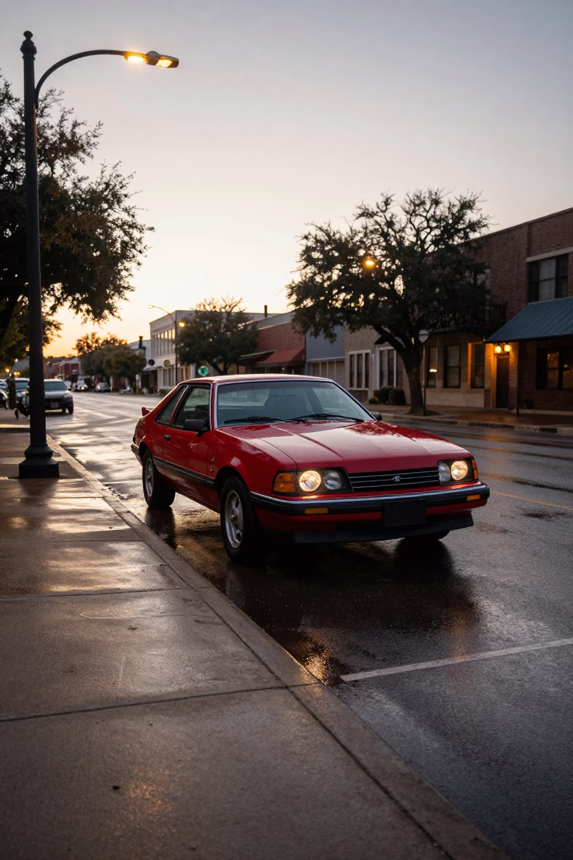 Austin Texas First Light Street Scene with Vintage Car and Hotel Valet Stand in in Austin, Texas, United States