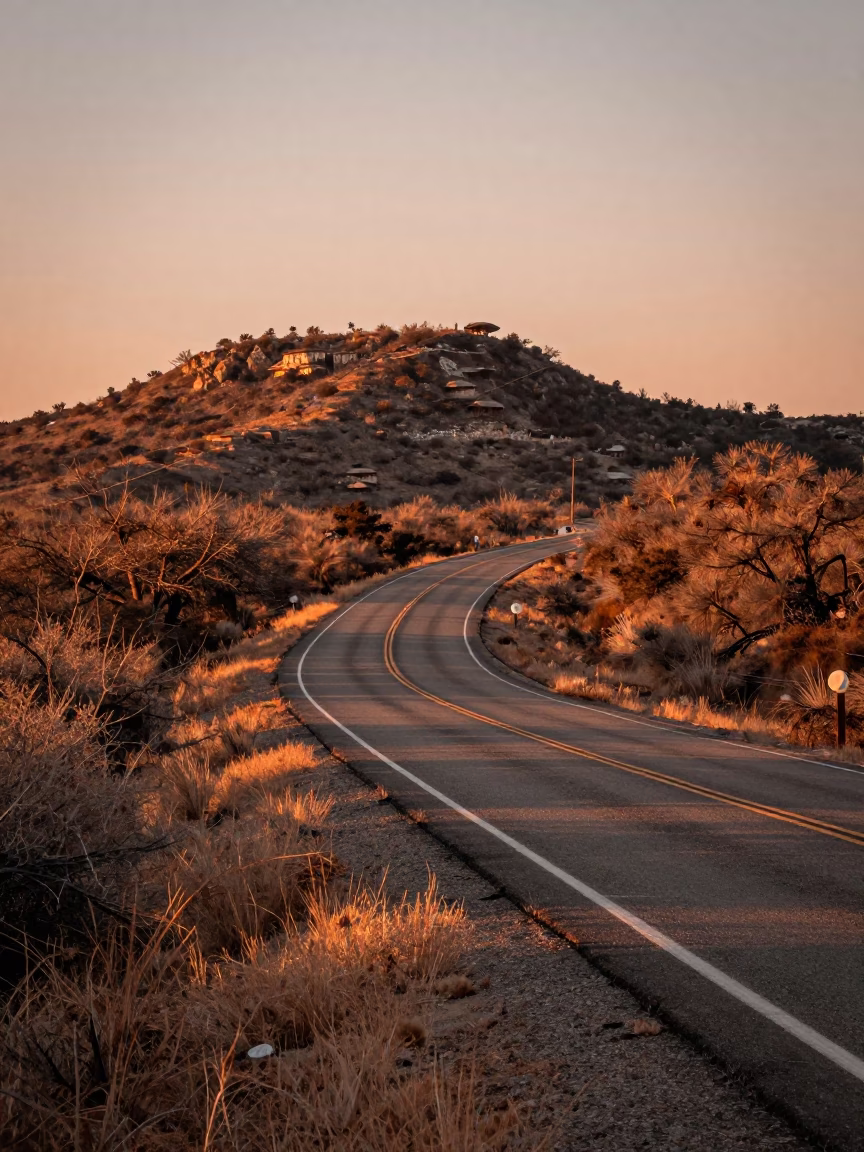 Austin Texas Hill Country Roadside Scene Copper Light Before Dusk in in Austin, Texas, United States