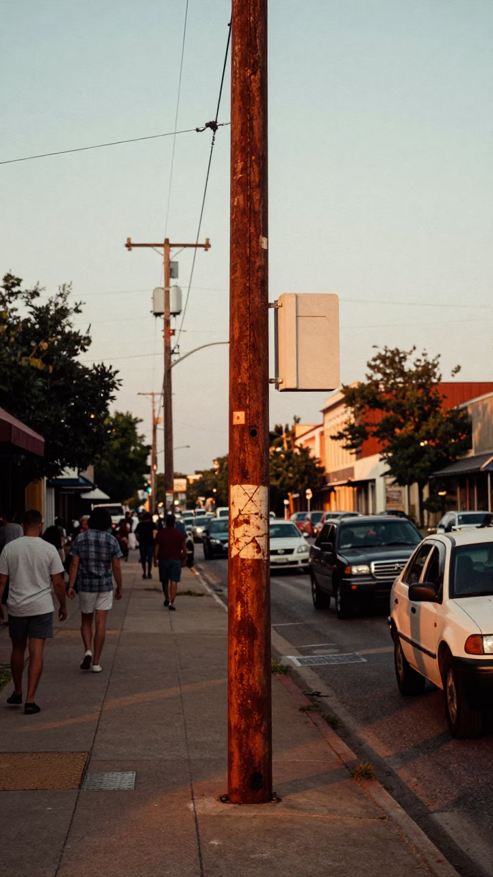 Austin Texas Honeyed Evening Light Busy Street Scene with Rusty Turnbuckle in in Austin, Texas, United States