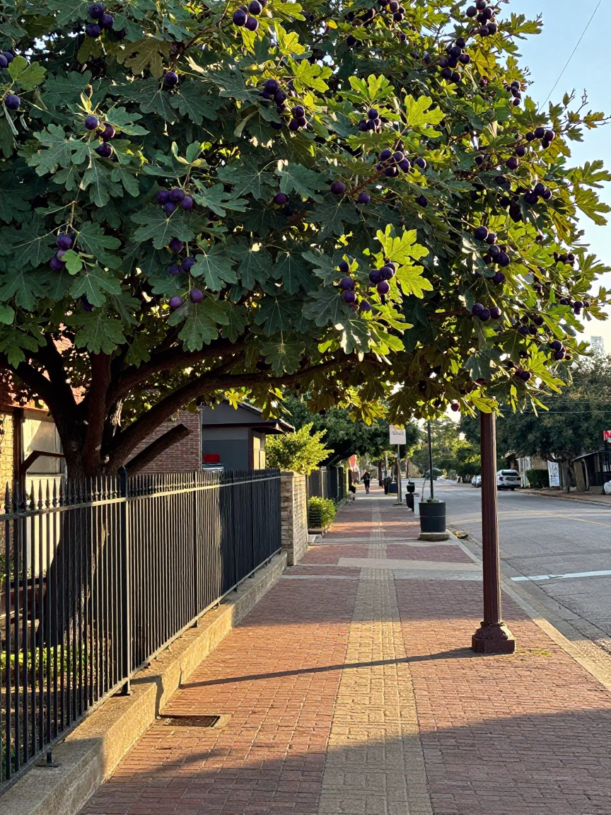 Austin Texas Late Afternoon Street Scene with Fig Tree and Vintage Elements in in Austin, Texas, United States
