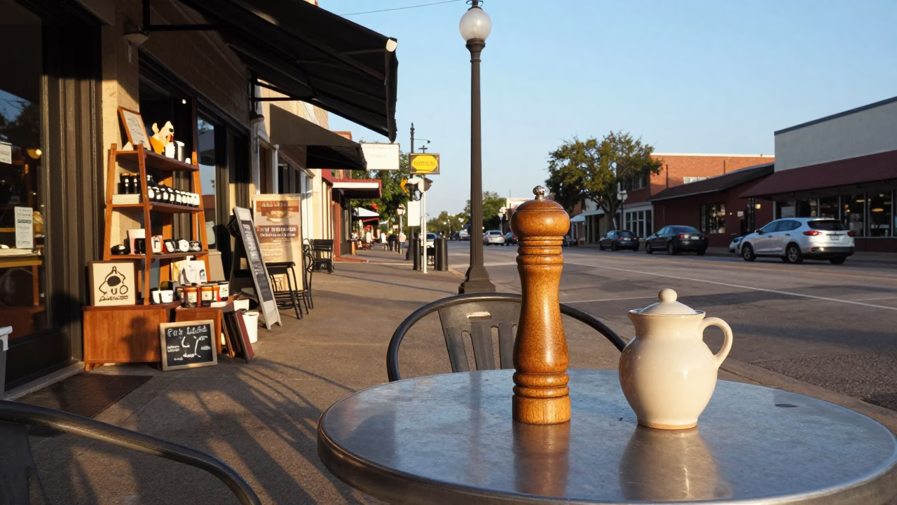 Austin Texas Late Afternoon Street Scene with Local Shop Display and Urban Details in in Austin, Texas, United States