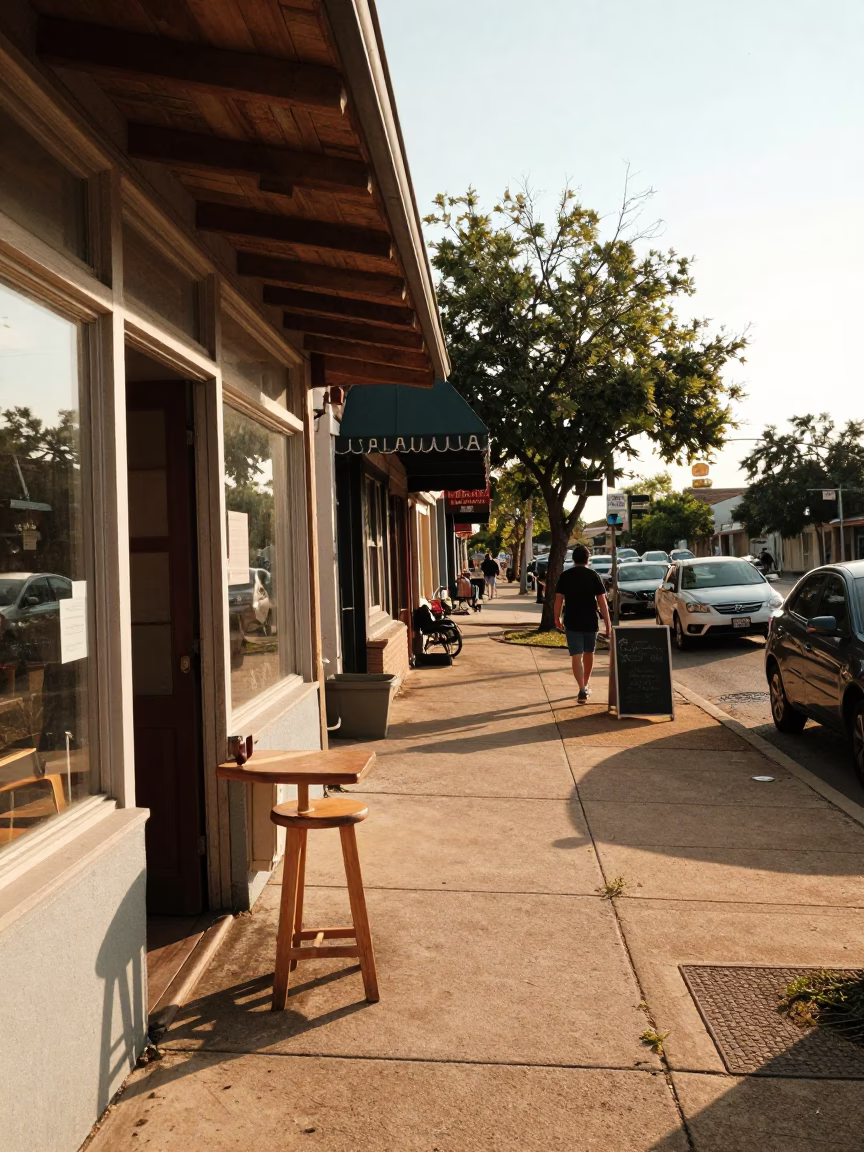 Austin Texas Late Afternoon Street Scene with Sunlight and Local Details in in Austin, Texas, United States