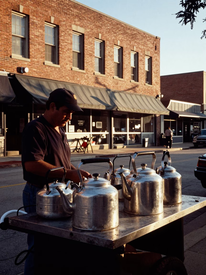 Austin Texas Late Afternoon Street Scene with Tea Kettles and Urban Life in in Austin, Texas, United States