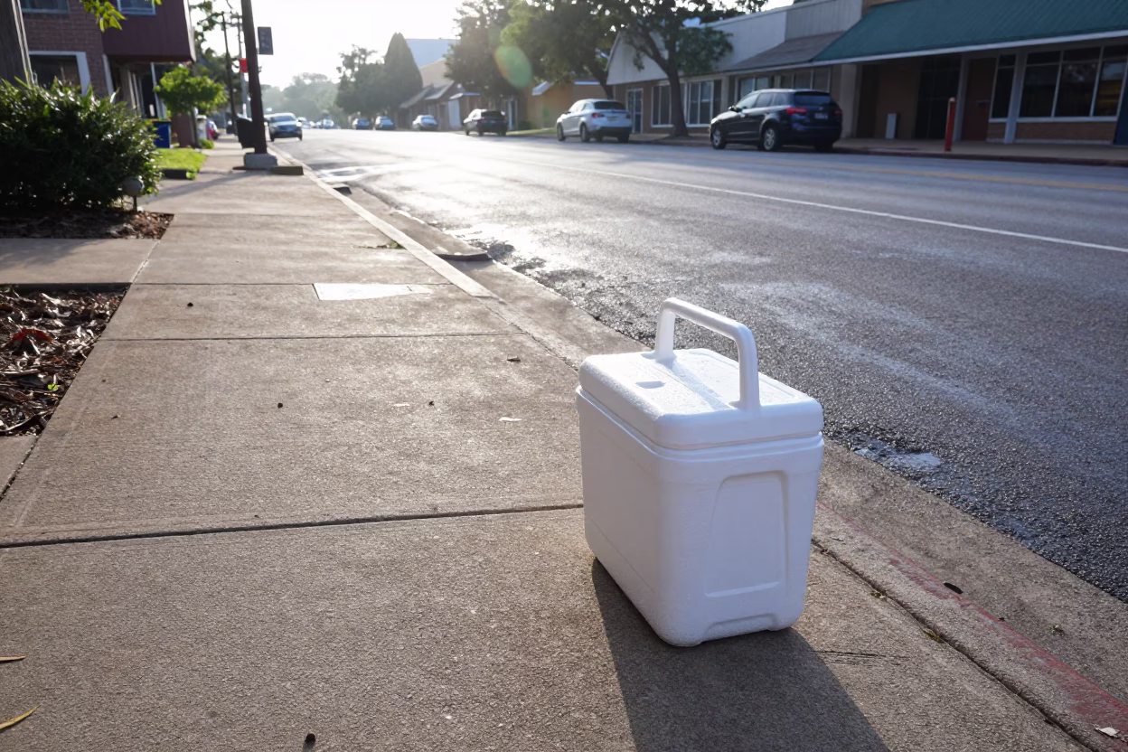 Austin Texas Late Morning Street Scene with Condensation and Cooler Jug in in Austin, Texas, United States