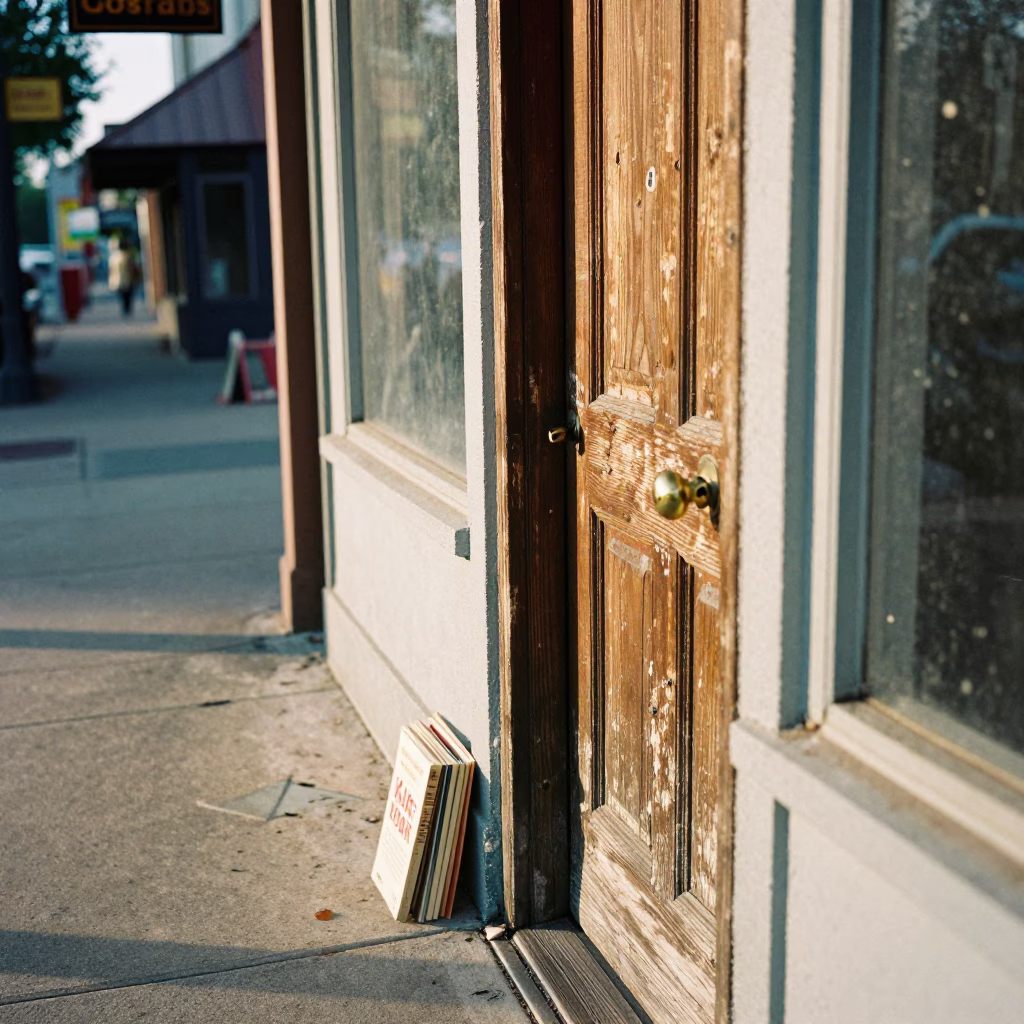 Austin Texas Late Morning Street Scene with Paperbacks and Doorknob Details in in Austin, Texas, United States