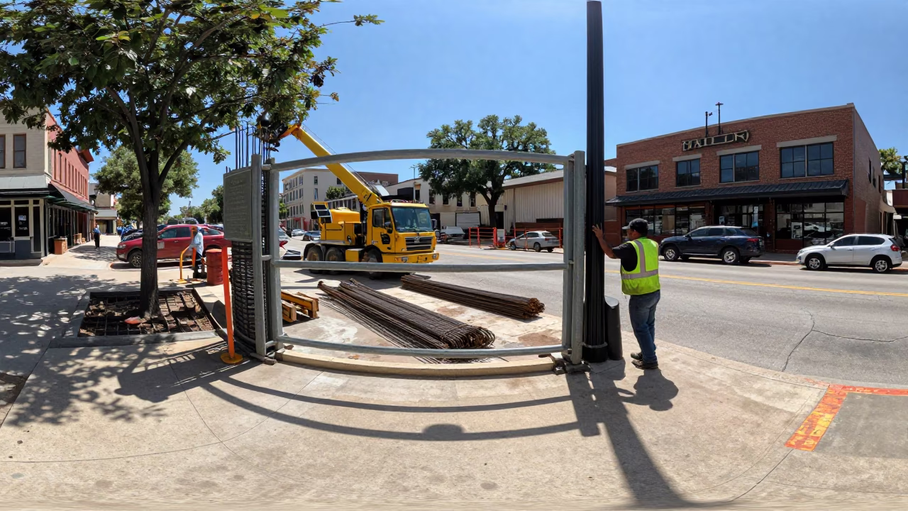 Austin Texas Midmorning Street Scene with Construction Site and Local Refreshments in in Austin, Texas, United States