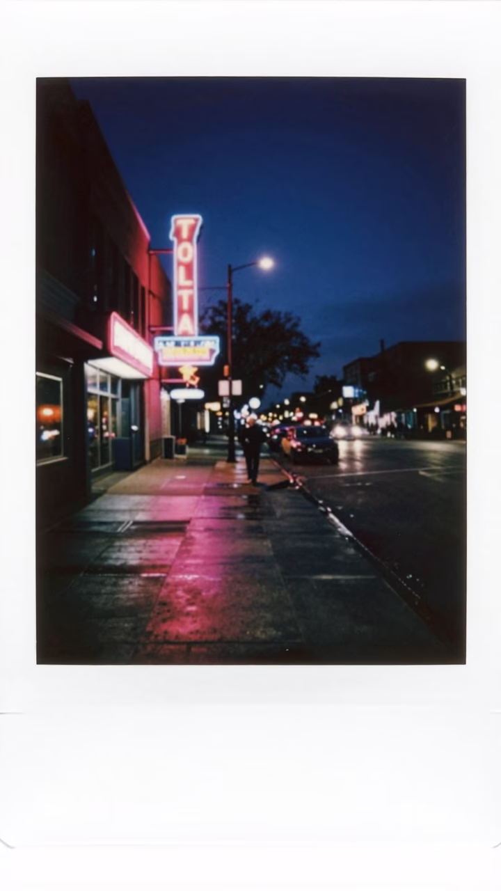 Austin Texas Midnight Street Scene with Neon Signs and Urban Reflections in in Austin, Texas, United States