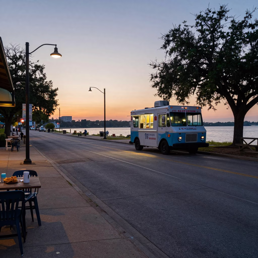 Austin Texas Nautical Dawn Street Scene with Local Breakfast and Urban Landscape in in Austin, Texas, United States