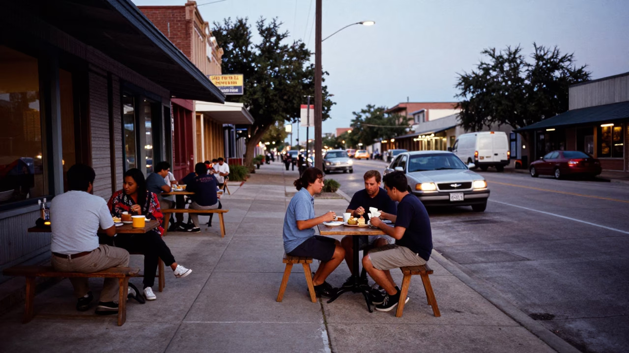 Austin Texas Nautical Dawn Street Scene with Local Breakfast and Vintage Details in in Austin, Texas, United States