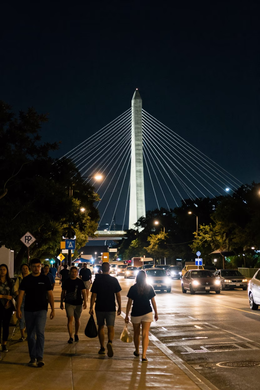 Austin Texas night scene with bridge lights and busy street activity in in Austin, Texas, United States