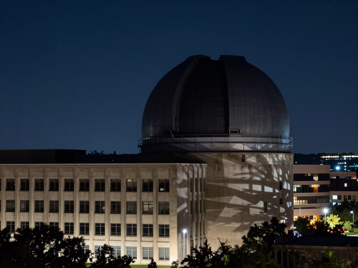 Austin Texas Night Sky Concrete Brutalist Architecture Observatory Dome Silhouette Deep Night in in Austin, Texas, United States