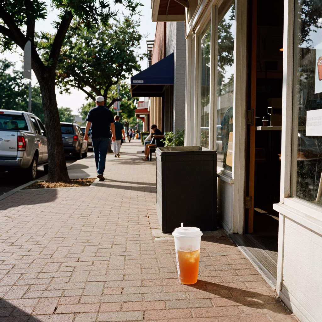 Austin Texas Street Scene Early Afternoon with Drink and Serving Bowls in in Austin, Texas, United States