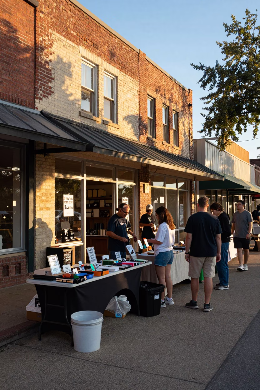 Austin Texas street scene with local vendors and morning light in in Austin, Texas, United States