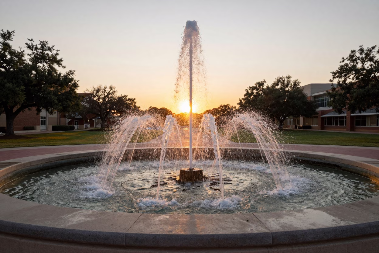 Austin Texas Sunset Campus Fountain Drained Maintenance Graduation Week in in Austin, Texas, United States