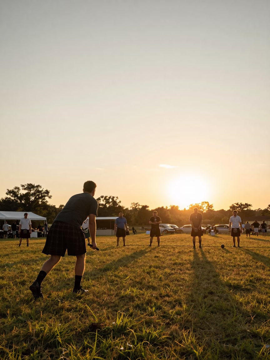 Austin Texas Sunset Highland Games Caber Toss Event at Local Park in in Austin, Texas, United States