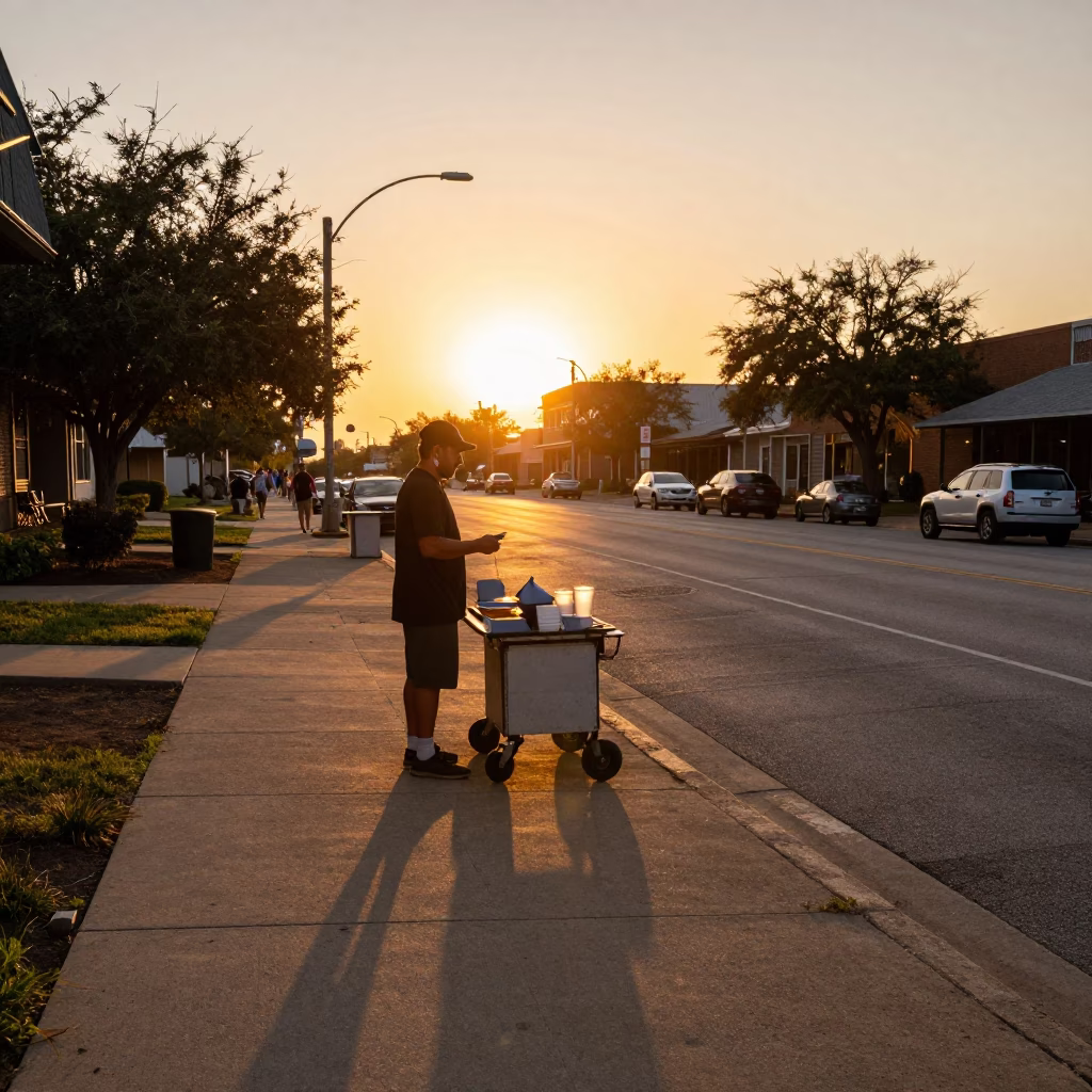 Austin Texas Sunset Street Scene with Cup and Local Interaction in in Austin, Texas, United States