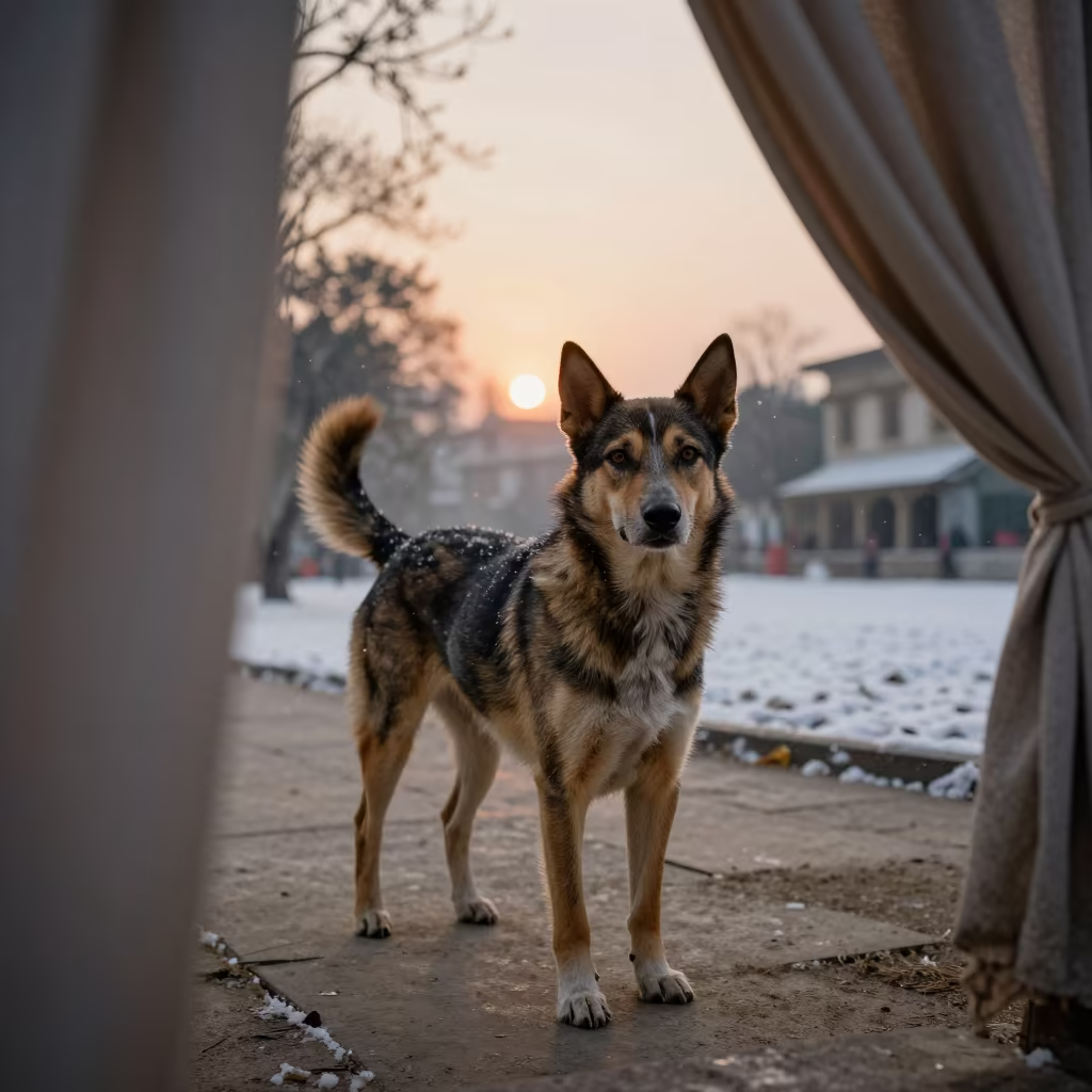 Australian Cattle Dog Portrait in Kathmandu Snow in along a quiet park path with soft open shade and a clean background near Thamel, Kathmandu