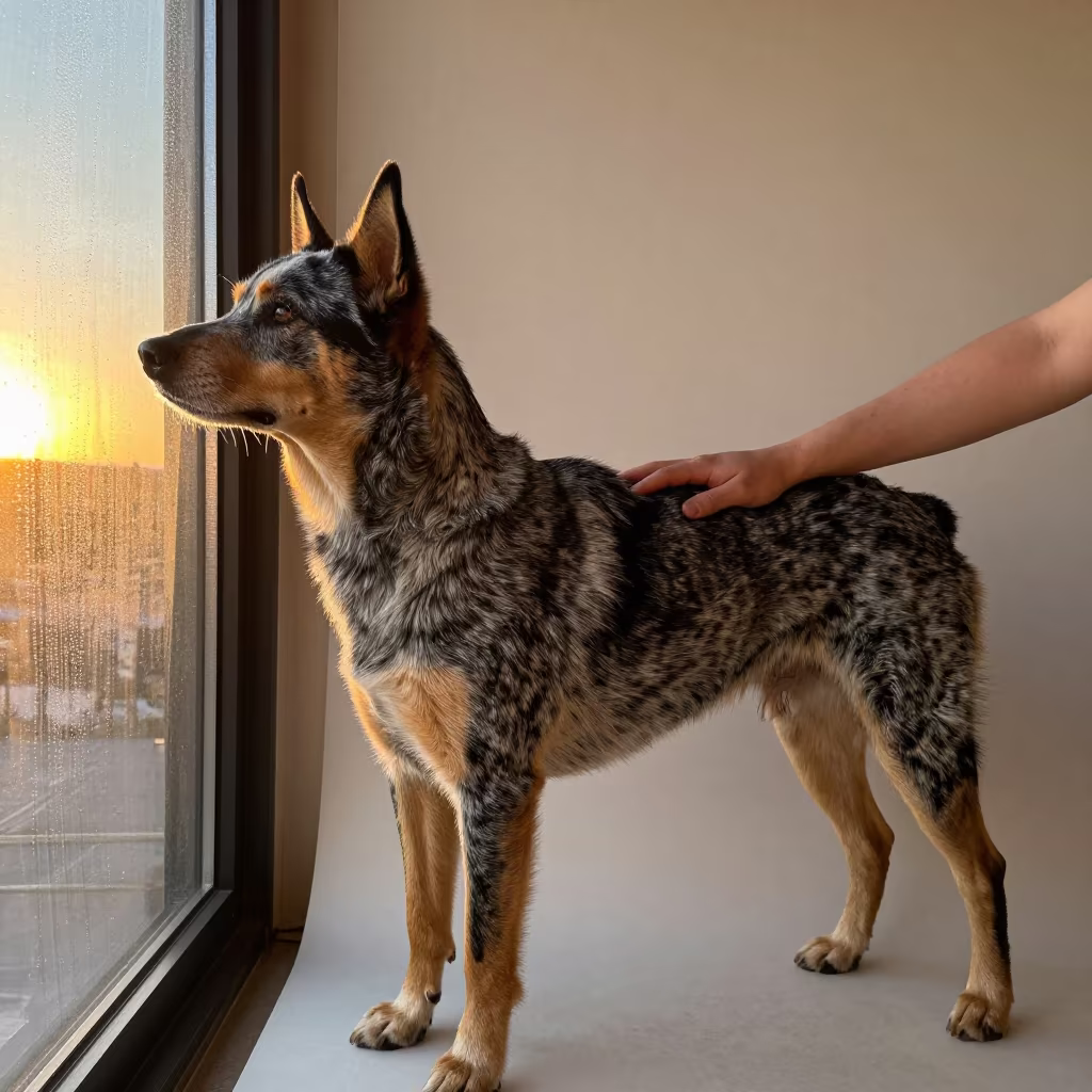 Australian Cattle Dog Portrait in Tucson Studio in in a quiet portrait studio with a plain backdrop and eye-level framing near Tucson